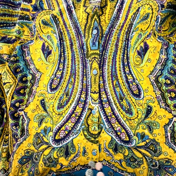Isaac Mizrahi Paisley Cardigan Sweater Blue Yellow 3/4 Sleeve XL - Picture 8 of 11